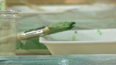 Creating Vibrant Art With Close-Up Brush Strokes and Careful Hands Stock Footage 340594274