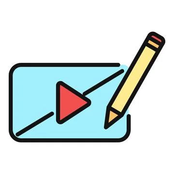 Creating video content with play button and editor pencil 스톡 일러스트
