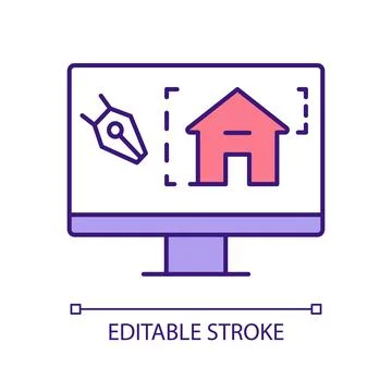 Creating virtual model of house RGB color icon Stock Illustration