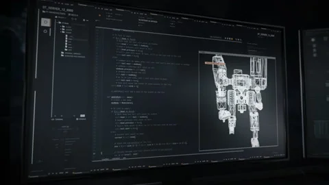 Creating a virtual projection of the robot using complex coding data scripts Stock Footage 202094339