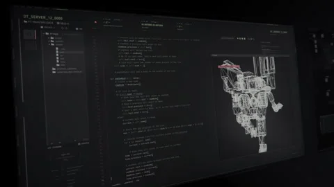 Creating a virtual robot tech using code in the game development system Stock Footage 287489945
