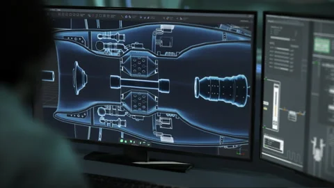 Creating the virtual turbine mechanism prototype before component production Stock Footage 280197814