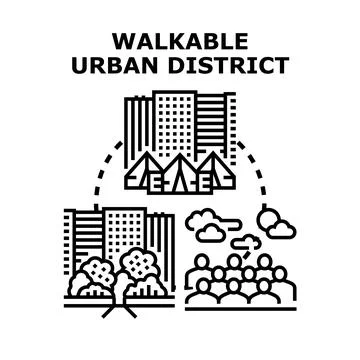 Creating walkable urban district concept for future city Stock Illustration