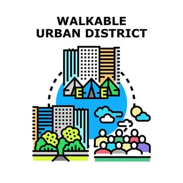 Creating walkable urban district concept for future city Stock Illustration
