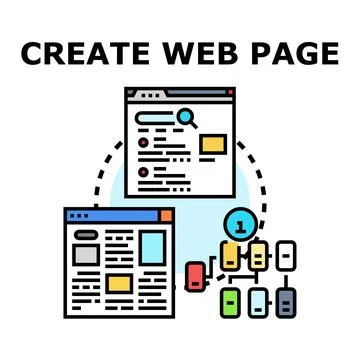 Creating web page design and development diagram Stock-Illustration