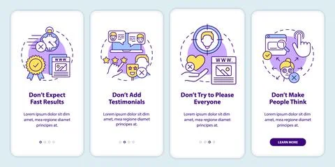 Creating website donts onboarding mobile app screen Stock Illustration