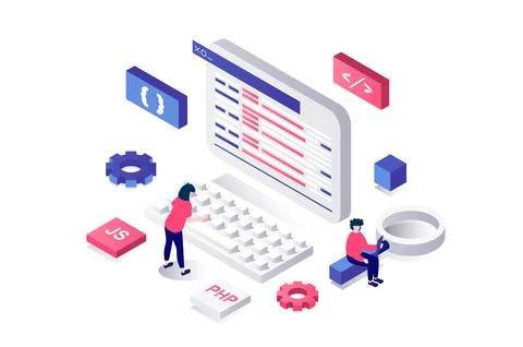 Creating Website Isometric Concept Stock-Illustration