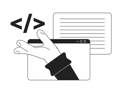 Creating website script black and white concept vector spot illustration Stock-Illustration
