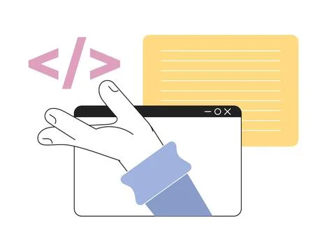 Creating website script line concept vector spot illustration Illustrazione stock