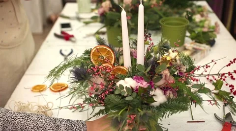 Creating a wonderful composition of cotton, cones, fir, magical variety Stock Footage 58888956