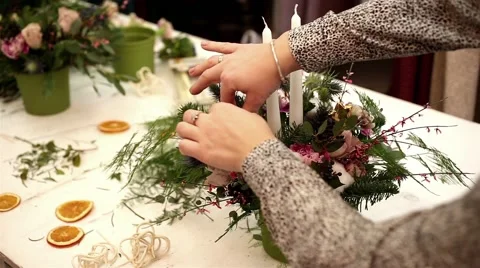 Creating a wonderful composition of cotton, cones, fir, magical variety Stock Footage 58889264