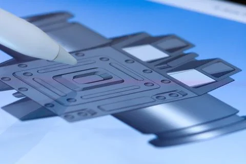 Creation of 3D model of a detail using a pencil on the tablet Stock Photos