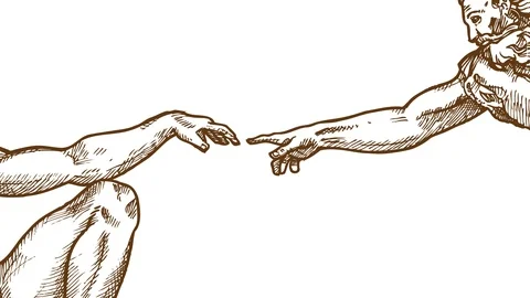 Creation of Adam hand drawn on white background Stock Footage