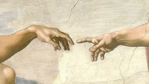 Creation of Adam by MichelAngelo animated painting. Zoom out animation. Stock Footage