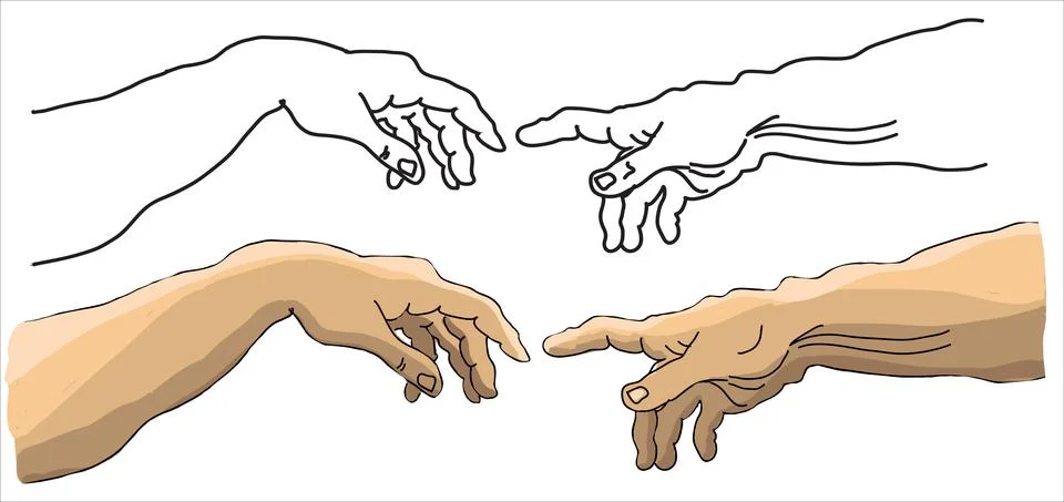 Creation of adam Michelangelo vector hands with frame Stock Illustration