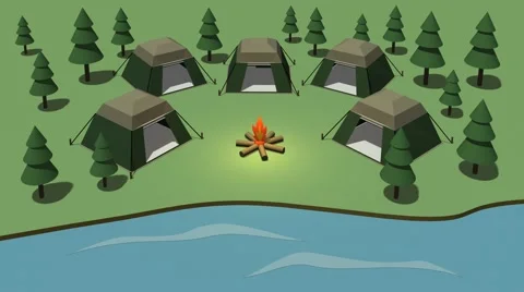 Creation of camping on the coast. Cartoon Stock Footage 65315917