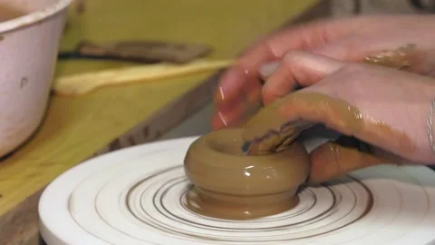 Creation of ceramic products from clay close up. Master crock Video stock 106775409