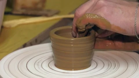 Creation of ceramic products from clay close up. Master crock Video stock 106775439