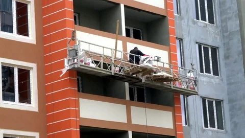 Creation facade for the building under construction Stock Footage 91319986