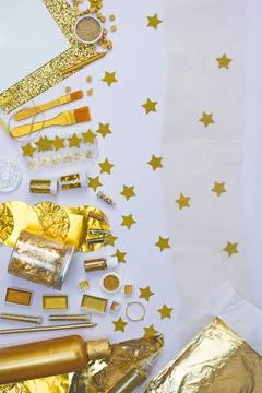 Creation of gilded elements in art objects and paintings by artists using gil Stock Photos