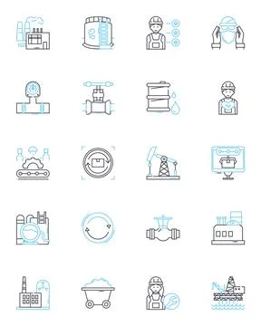 Creation linear icons set. Genesis, Evolution, Formation, Beginning, Fabrication Stock Illustration