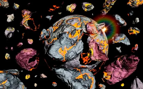 The creation of a new planet as gravity brings together all matter of space Stock Illustration