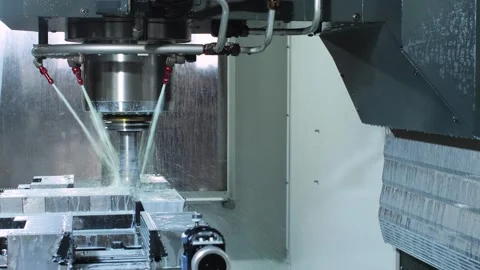 Creation of a part on a cnc machine, a modern cnc machine. Metal part in cnc Stock Footage 280584810