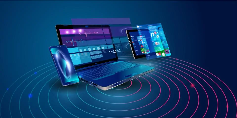 Creation responsive internet website for multiple platforms. Building mobile Stock Illustration