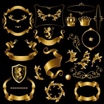 Creation set with vintage golden elements Illustrazione stock