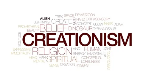Creationism animated word cloud, text design animation. Kinetic typography. Stock Footage
