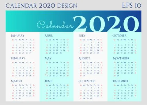 Creative 2020 wall calendar design. Week starts on Sunday. Vector Stock Illustration