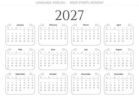 Creative 2027 english vector calendar Stock Illustration