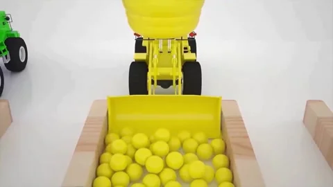 Creative 3D Animation of Toy Construction Vehicles Sorting Balls Concept 스톡 동영상 345809702