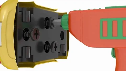 Creative 3D Animation of Toy Electric Screwdriver and Toy Car Assembly Stock Footage 337288824
