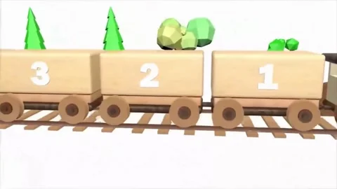 Creative 3D Animation of Wooden Toy Train Number Wagon Unloading Concept Stock Footage 345809901