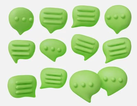Creative 3D chat icons set, symbolizing dialogue, conversation, texting Stock Illustration