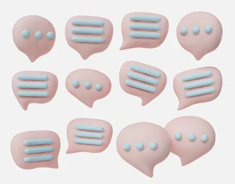 Creative 3D chat icons set, symbolizing dialogue, conversation, texting Stock Illustration