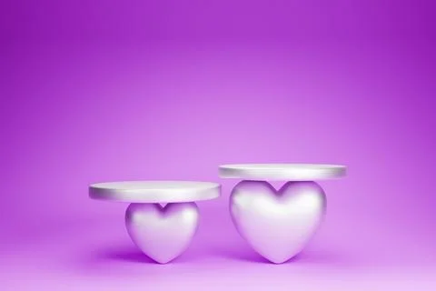 Creative 3D heart-shaped podiums on a pink studio background for product sh.. Ilustração Stock