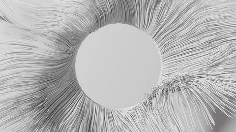 Creative 3D illustration of hundreds of white lines forming an empty round frame Illustrazione stock