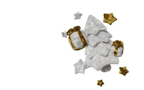 Creative 3D illustration of a plush winter holiday set. Handmade-looking tree Stock Illustration