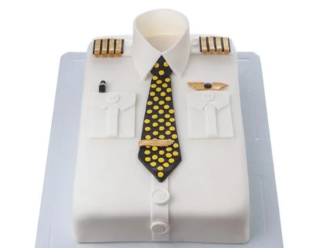 Creative 3D modeled cake made of white sugar paste in the form of an airplane Stock Photos