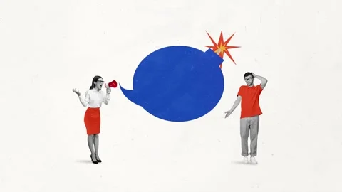 Creative 3d motion collage video of angry boss girl scream bullhorn bomb Stock Footage 302987829