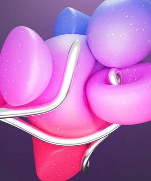 Creative 3D poster design with abstract geometric shapes and chrome liquid Stock Illustration