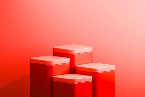 Creative 3D red podium blocks on a light pink background for product showcase Stock Illustration