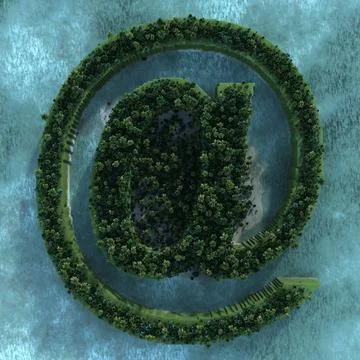 A creative 3D render of a tropical island covered by trees shaping the at sym Stock Illustration