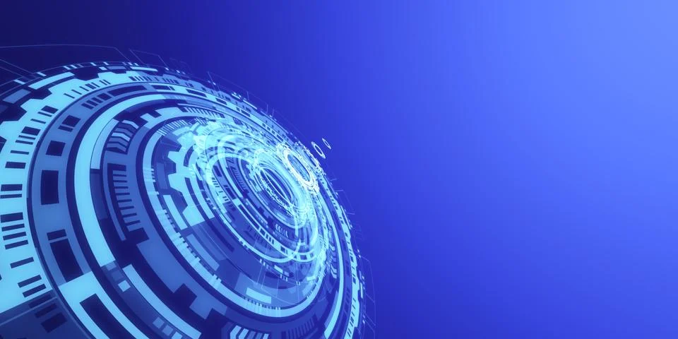 Creative 3D Rendering blue digital HUD interface hologram background with cop Stock Illustration