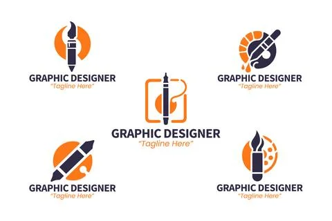 Creative 5 graphic designer logo set for design agency, digital art, and pr.. Stock Illustration