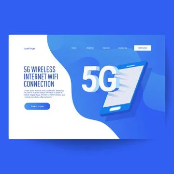 Creative 5G network wireless technology vector concept isometric smartphone w Stock Illustration