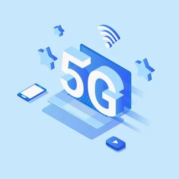 Creative 5G network wireless technology vector concept isometric smartphone w Stock Illustration