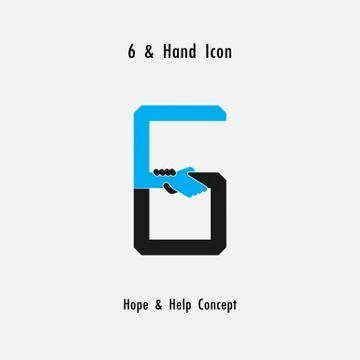 Creative 6- Number icon abstract and hands icon design vector template.Busine Stock Illustration